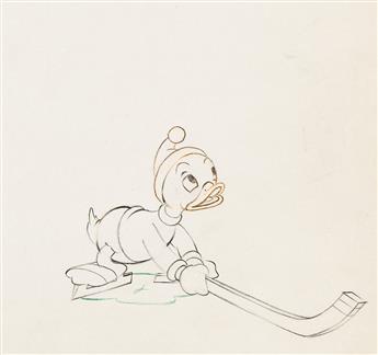 WALT DISNEY STUDIOS The Hockey Champ, Donald Duck's Nephew Animation Drawing.